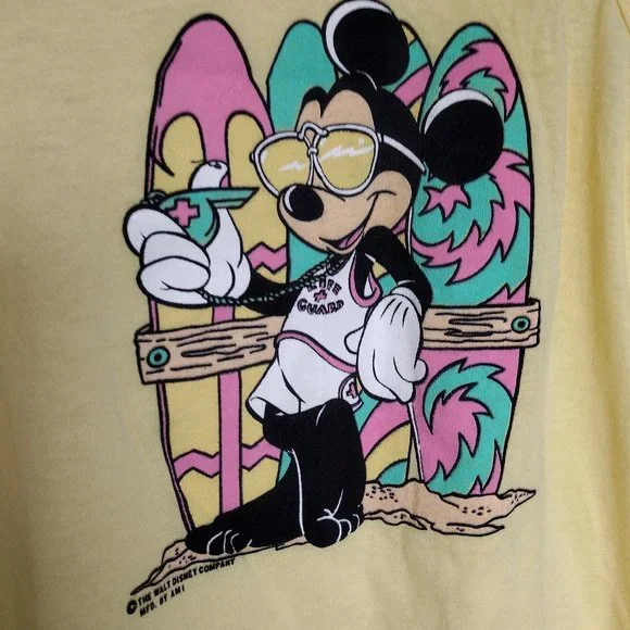 Vintage Yellow Mickey Mouse Life Guard Surfer Racerback Tank Top NEW - Picture 2 of 8
